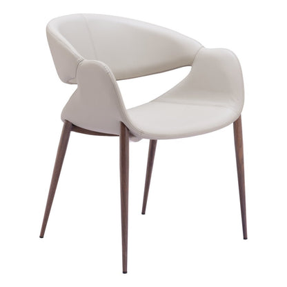Set of Two Beige and Brown Upholstered Faux Leather Open Back Dining Arm Chairs HomeRoots