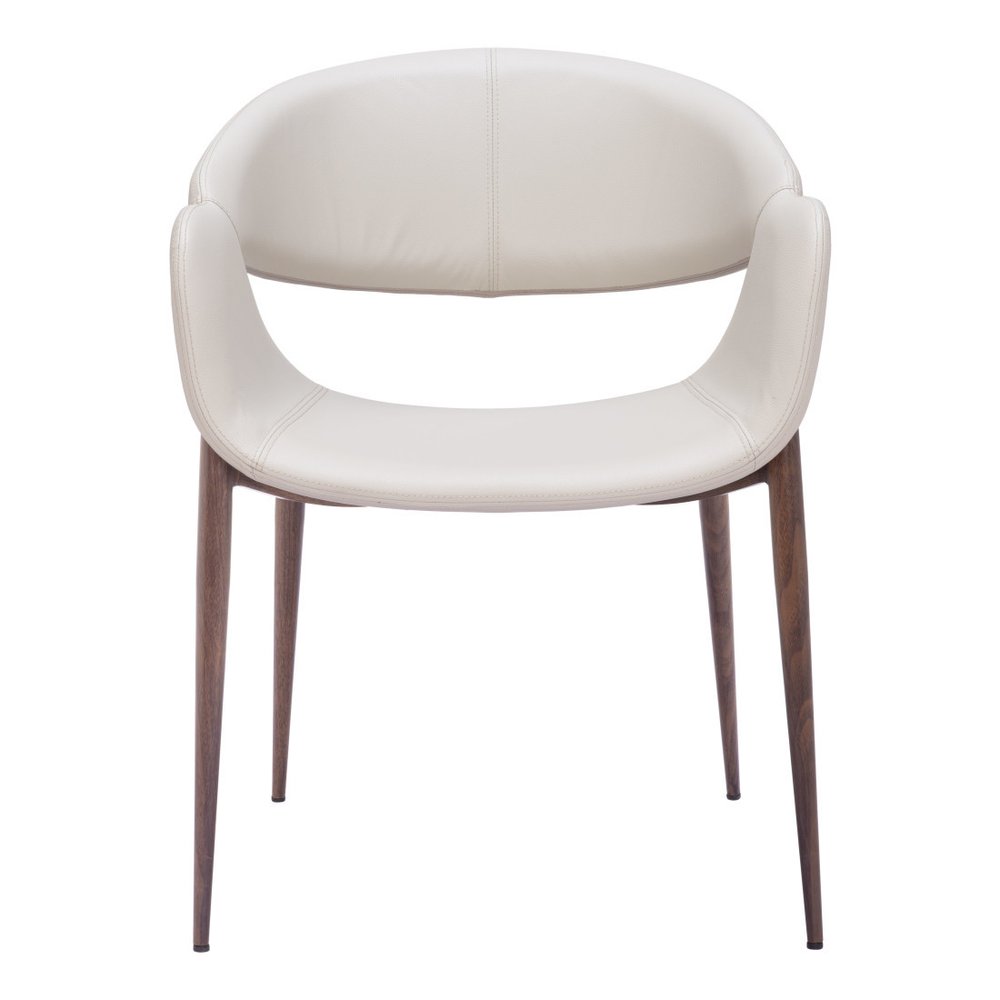 Set of Two Beige and Brown Upholstered Faux Leather Open Back Dining Arm Chairs HomeRoots