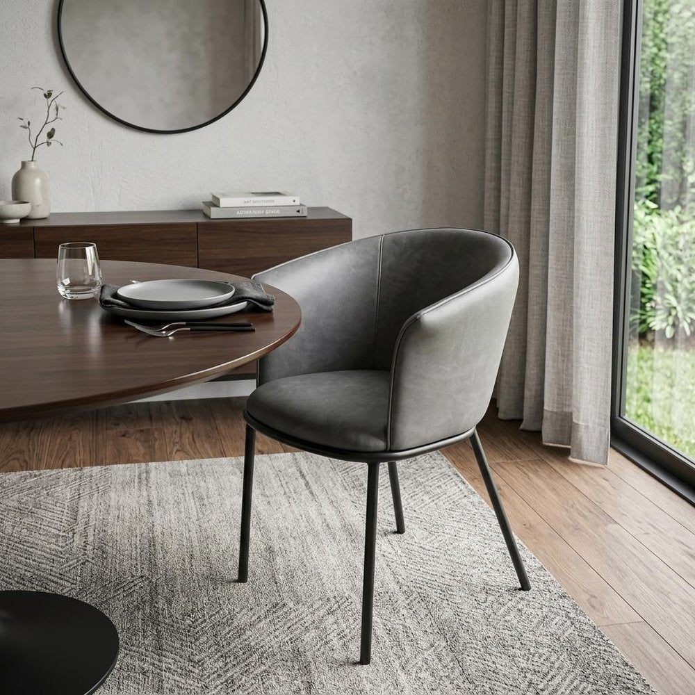 Gray And Black And Gray Faux Leather Dining Arm Chair HomeRoots