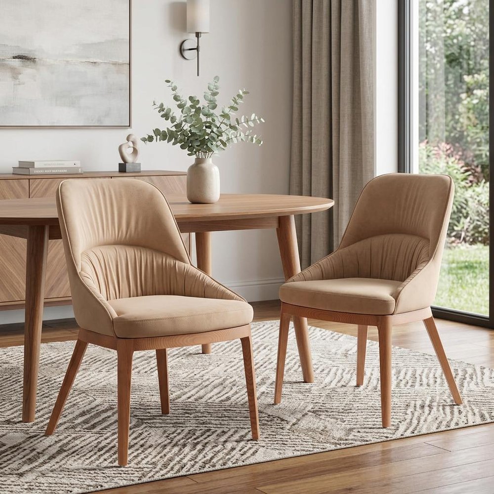 Set of Two Slate Gray And Natural Faux Leather And Steel Dining Side Chairs HomeRoots
