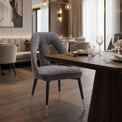 Ivory Black And Gold Faux Shearling And Wood And Steel Open Back Dining Side Chair HomeRoots