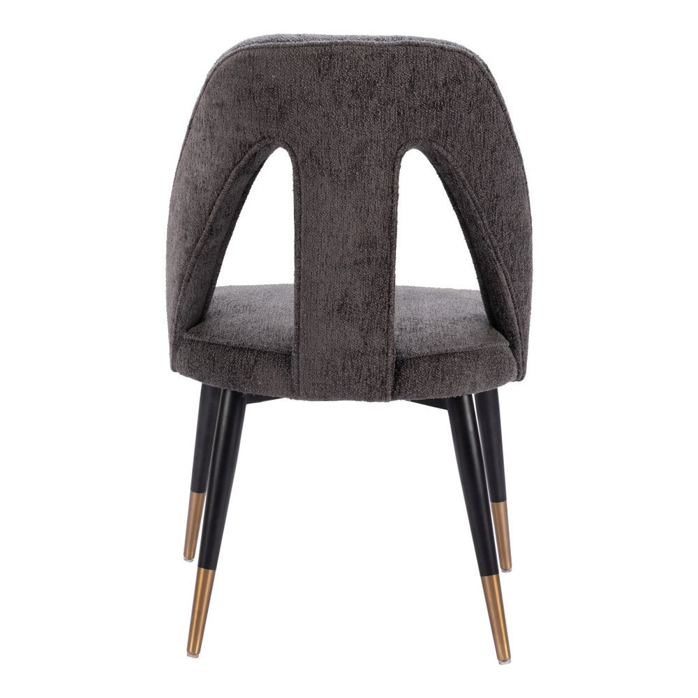 Ivory Black And Gold Faux Shearling And Wood And Steel Open Back Dining Side Chair HomeRoots