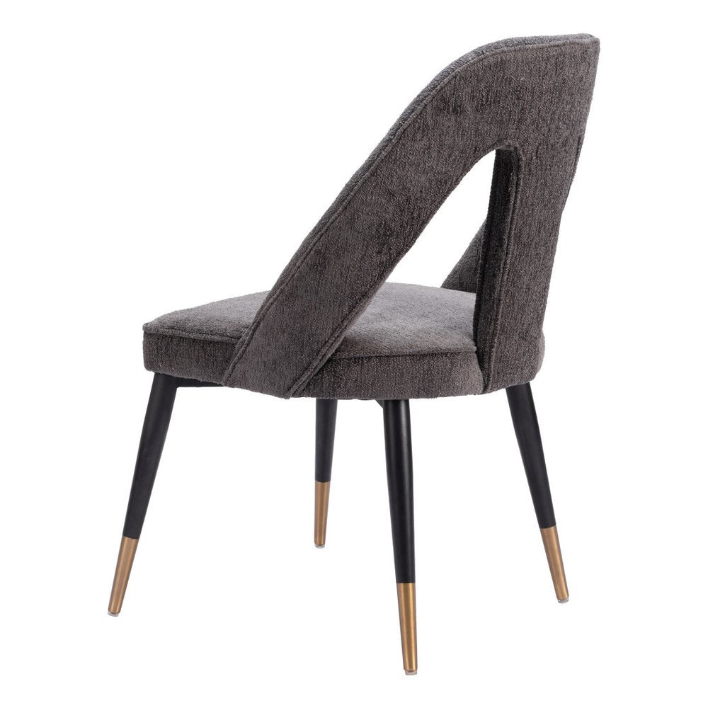 Ivory Black And Gold Faux Shearling And Wood And Steel Open Back Dining Side Chair HomeRoots