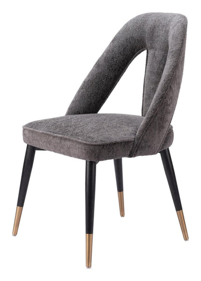 Ivory Black And Gold Faux Shearling And Wood And Steel Open Back Dining Side Chair HomeRoots