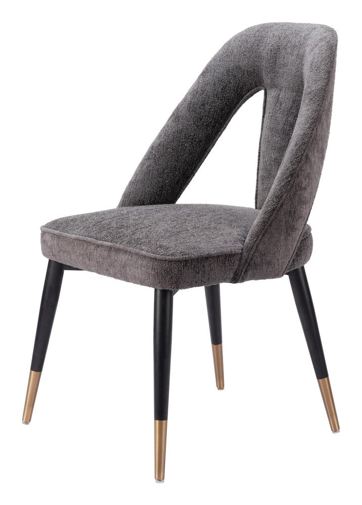 Ivory Black And Gold Faux Shearling And Wood And Steel Open Back Dining Side Chair — view 20