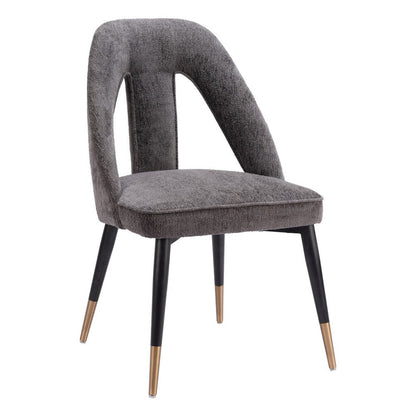 Ivory Black And Gold Faux Shearling And Wood And Steel Open Back Dining Side Chair HomeRoots