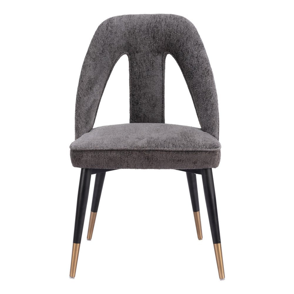Ivory Black And Gold Faux Shearling And Wood And Steel Open Back Dining Side Chair HomeRoots