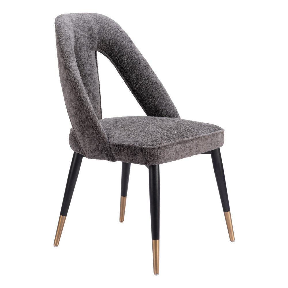 Ivory Black And Gold Faux Shearling And Wood And Steel Open Back Dining Side Chair — view 15
