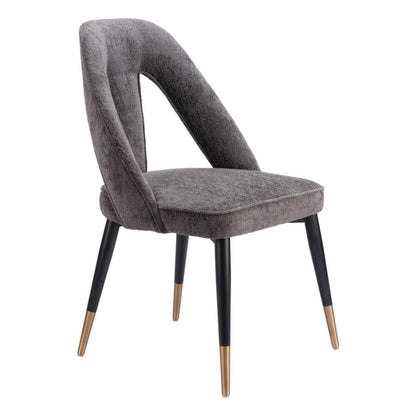 Ivory Black And Gold Faux Shearling And Wood And Steel Open Back Dining Side Chair HomeRoots
