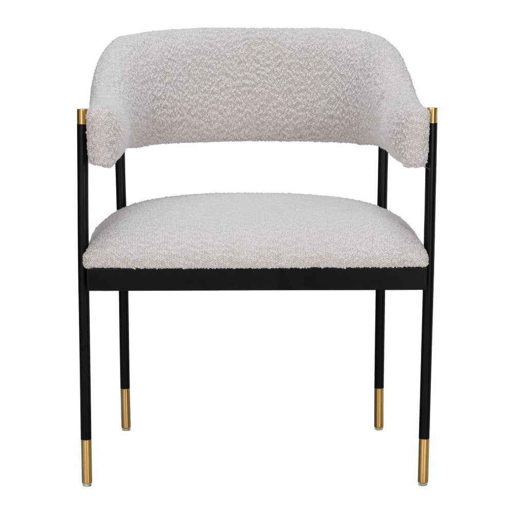Gray Black And Gold Faux Shearling And Wood And Steel Partially Open Back Dining Arm Chair HomeRoots