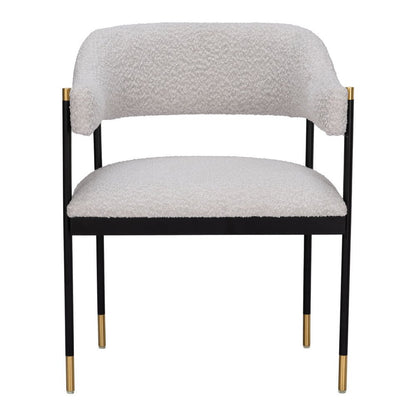 Gray Black And Gold Faux Shearling And Wood And Steel Partially Open Back Dining Arm Chair HomeRoots