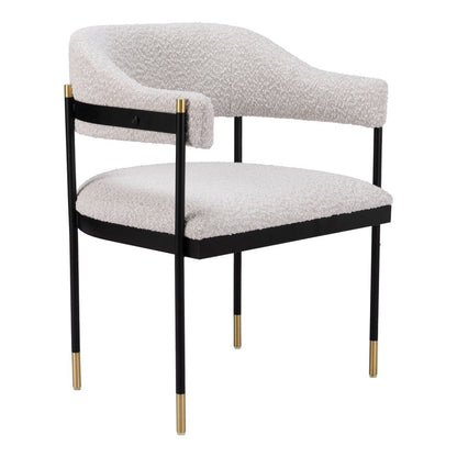 Gray Black And Gold Faux Shearling And Wood And Steel Partially Open Back Dining Arm Chair HomeRoots