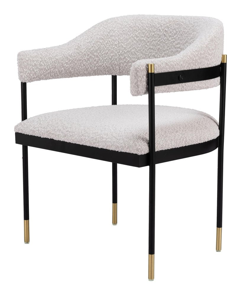Gray Black And Gold Faux Shearling And Wood And Steel Partially Open Back Dining Arm Chair — view 2