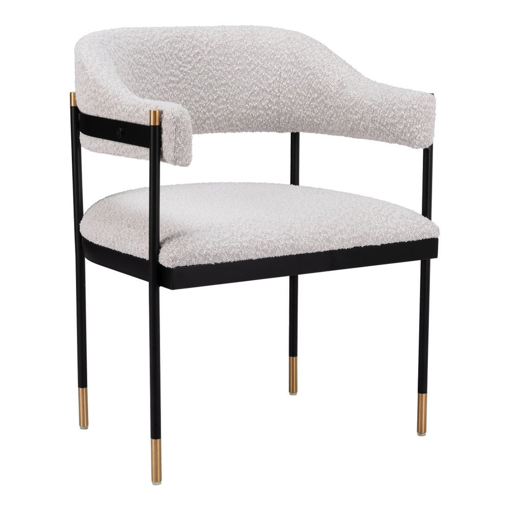 Gray Black And Gold Faux Shearling And Wood And Steel Partially Open Back Dining Arm Chair — view 7