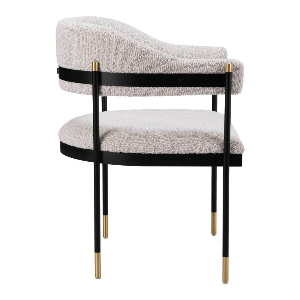 Gray Black And Gold Faux Shearling And Wood And Steel Partially Open Back Dining Arm Chair — view 3