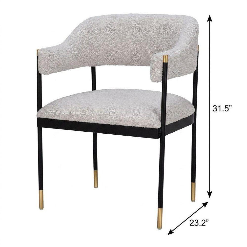 Gray Black And Gold Faux Shearling And Wood And Steel Partially Open Back Dining Arm Chair — view 10
