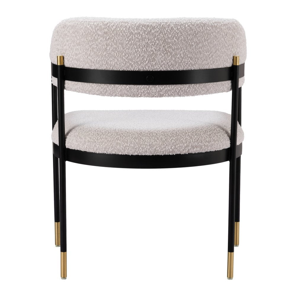 Gray Black And Gold Faux Shearling And Wood And Steel Partially Open Back Dining Arm Chair HomeRoots