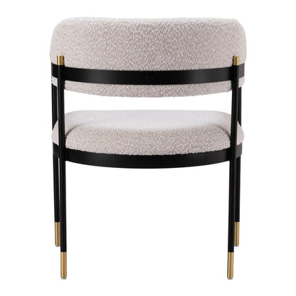 Gray Black And Gold Faux Shearling And Wood And Steel Partially Open Back Dining Arm Chair