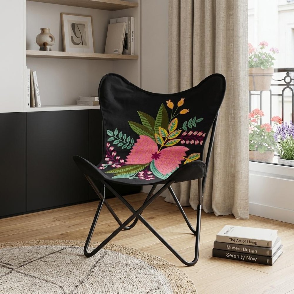 26" Black Tropical Butterfly Chair HomeRoots