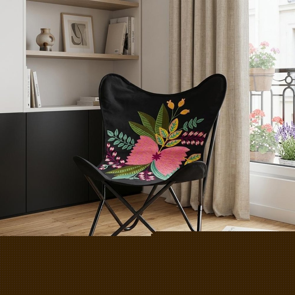 26" Black Tropical Butterfly Chair HomeRoots
