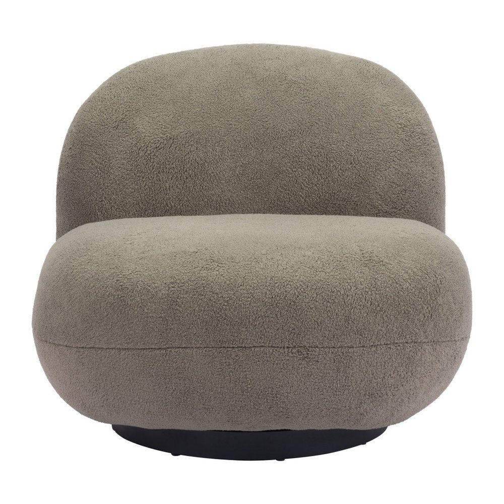 30" Khaki And Black Faux Shearling And Upholstered Slipper Chair HomeRoots
