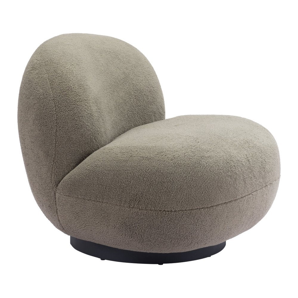 30" Khaki And Black Faux Shearling And Upholstered Slipper Chair HomeRoots