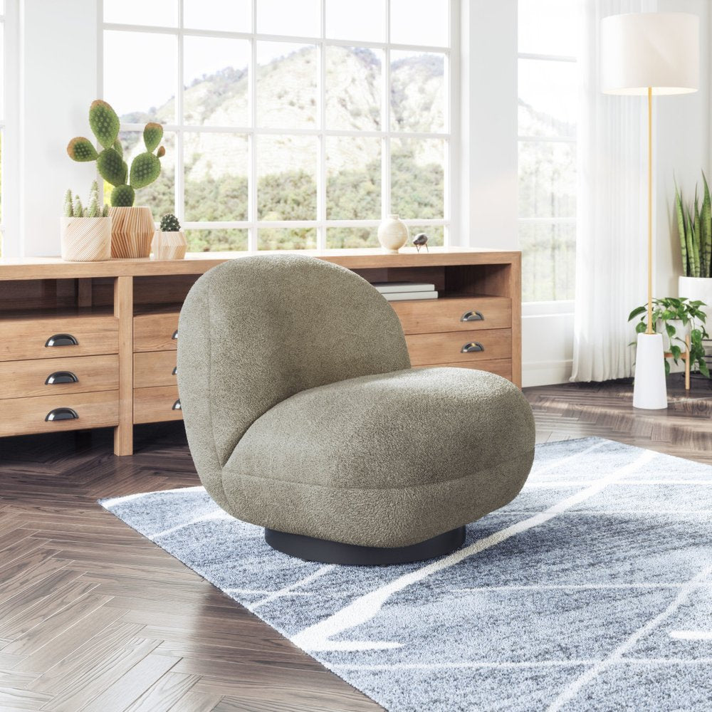30" Khaki And Black Faux Shearling And Upholstered Slipper Chair HomeRoots