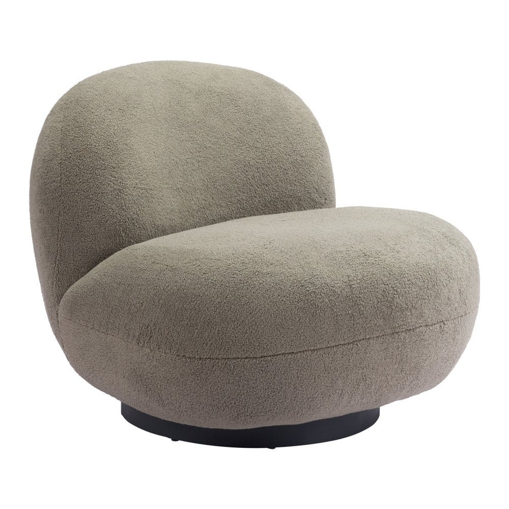 30" Khaki And Black Faux Shearling And Upholstered Slipper Chair HomeRoots