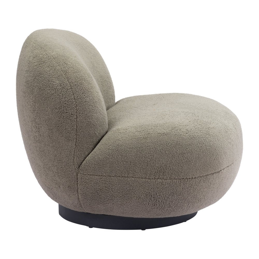 30" Khaki And Black Faux Shearling And Upholstered Slipper Chair HomeRoots