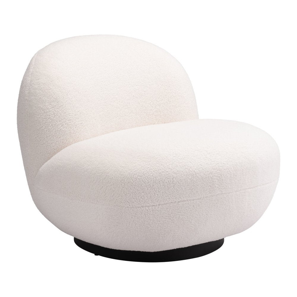 30" Cream And Black Faux Shearling And Upholstered Slipper Chair HomeRoots