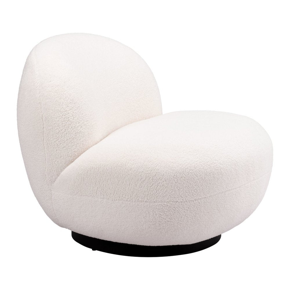 30" Cream And Black Faux Shearling And Upholstered Slipper Chair HomeRoots
