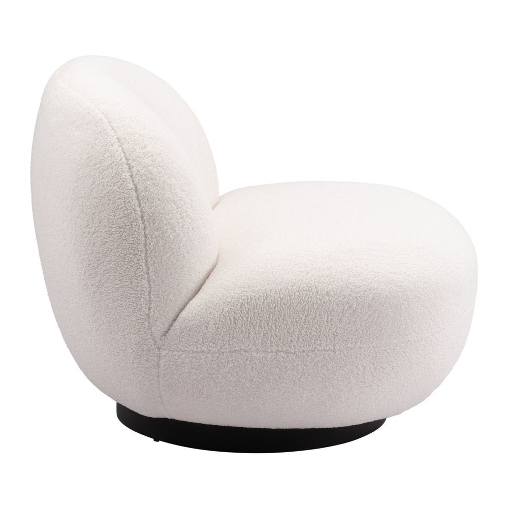 30" Cream And Black Faux Shearling And Upholstered Slipper Chair HomeRoots