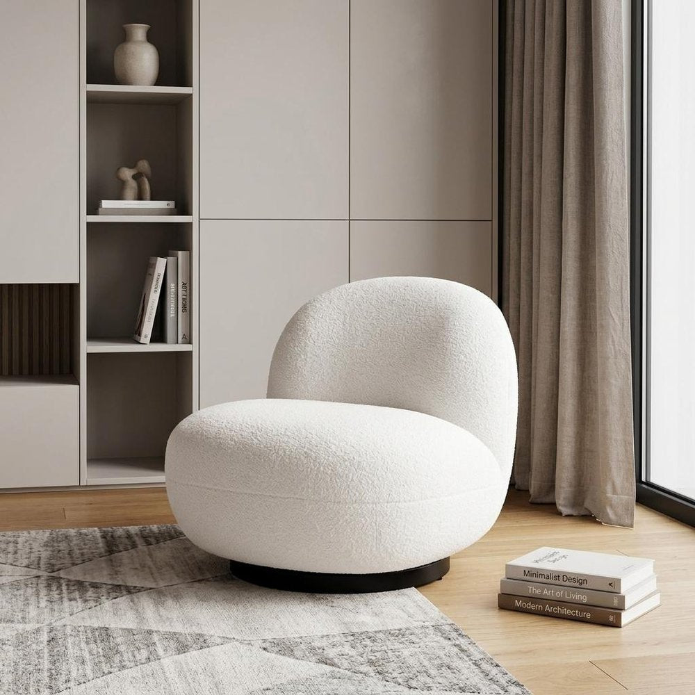 30" Cream And Black Faux Shearling And Upholstered Slipper Chair HomeRoots