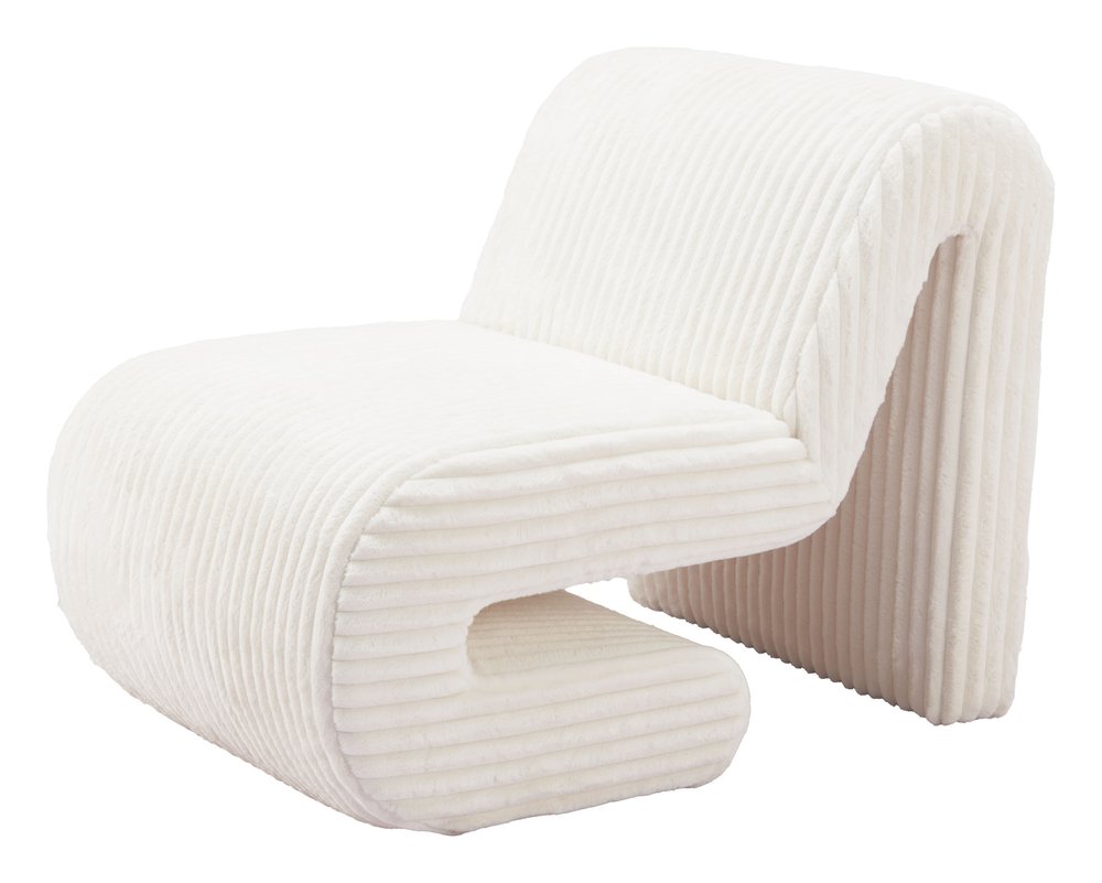 26" White Corduroy And Upholstered Lounge Chair HomeRoots
