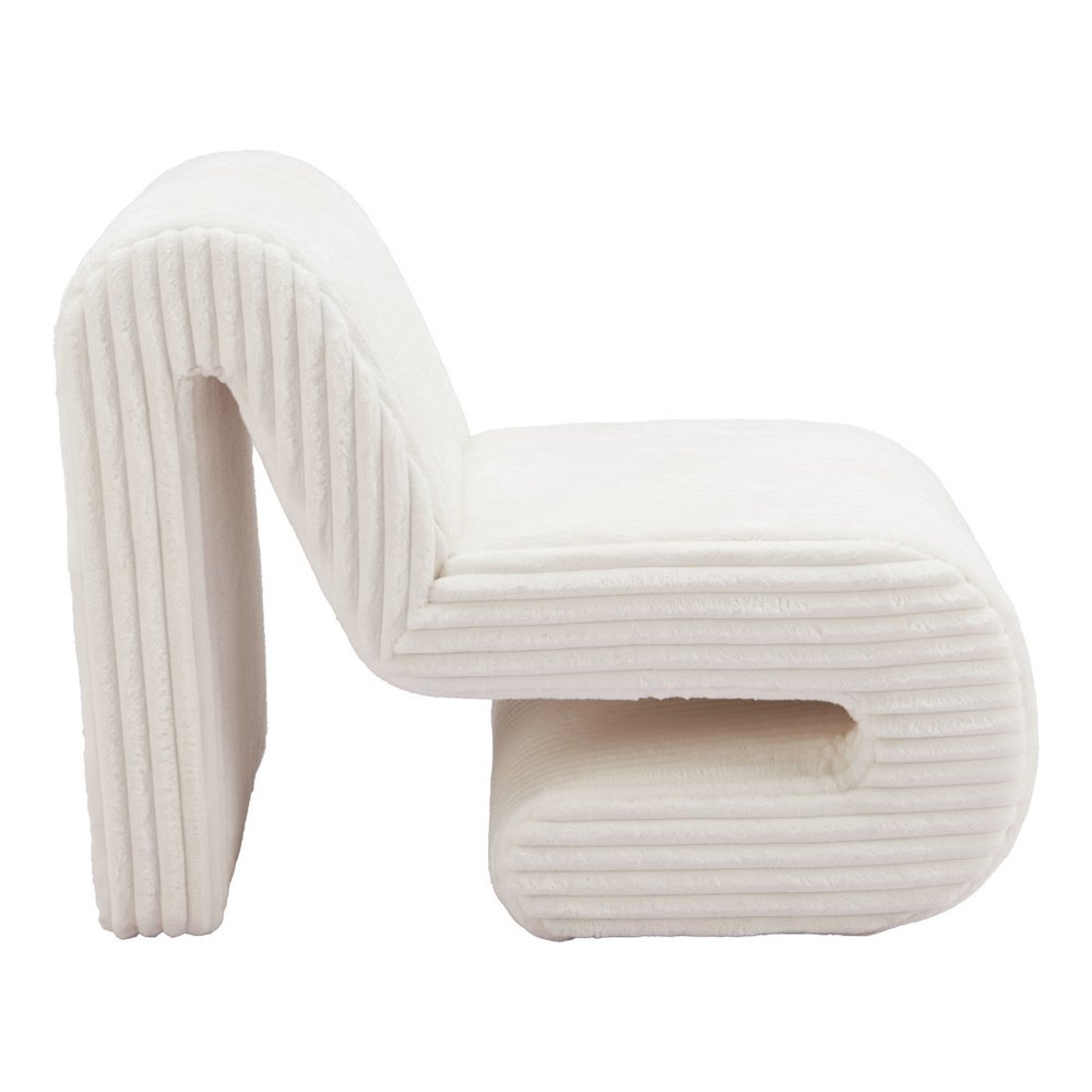 26" White Corduroy And Upholstered Lounge Chair HomeRoots