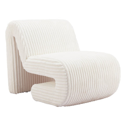 26" White Corduroy And Upholstered Lounge Chair HomeRoots