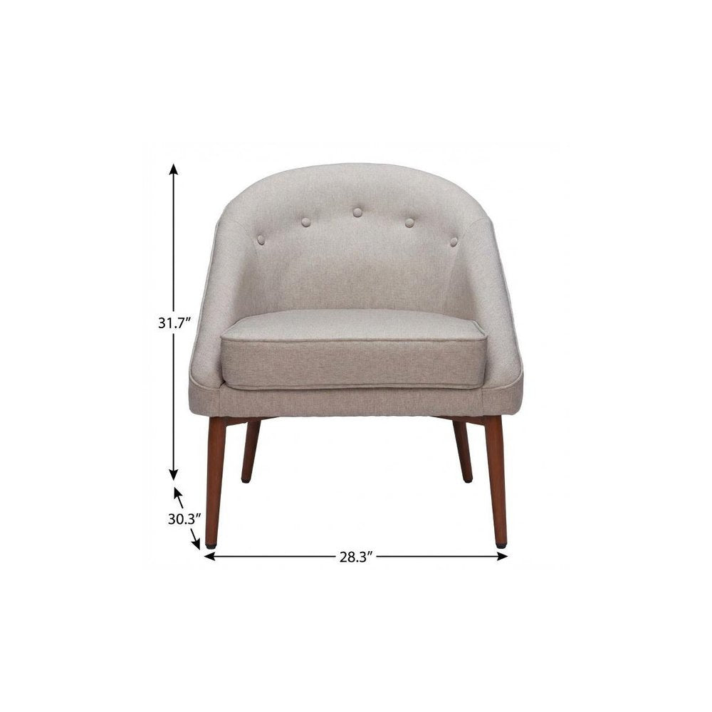 28" Gray And Brown Fabric And Upholstered Tufted Barrel Chair HomeRoots