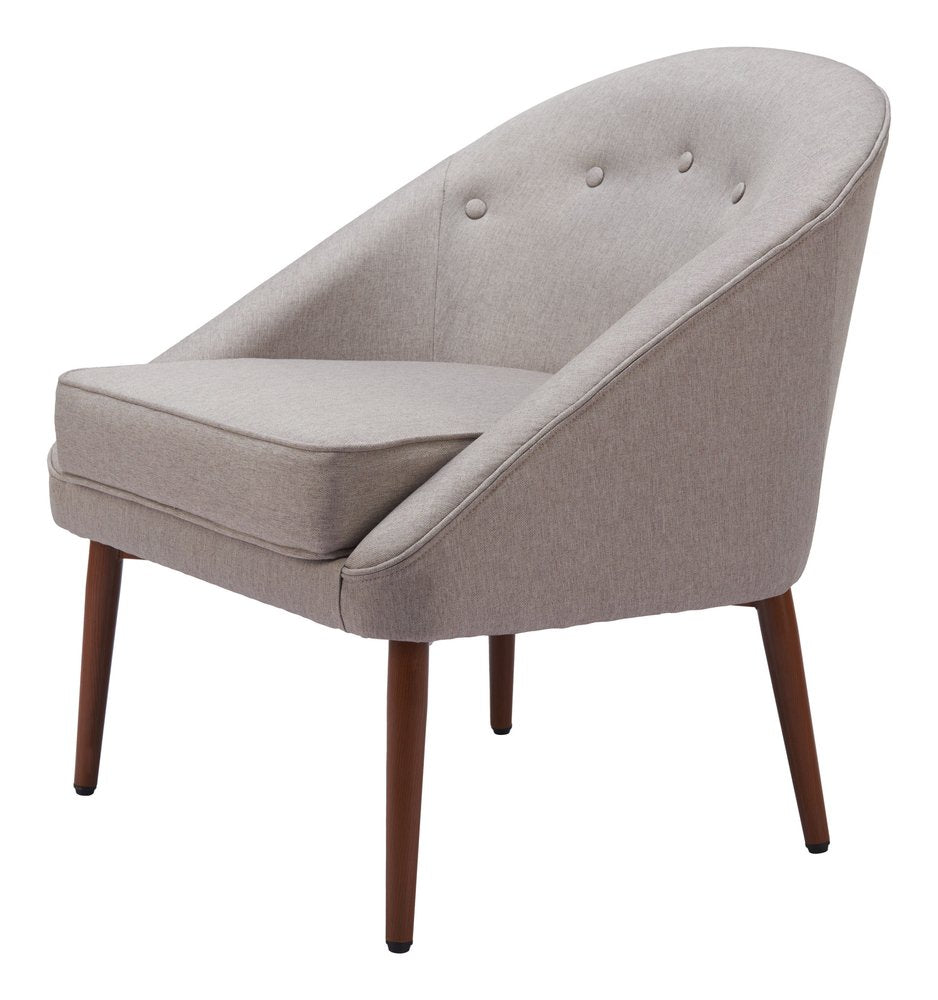 28" Gray And Brown Fabric And Upholstered Tufted Barrel Chair HomeRoots