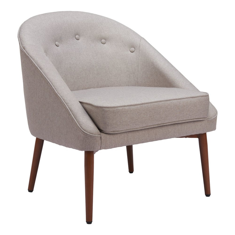 28" Gray And Brown Fabric And Upholstered Tufted Barrel Chair HomeRoots