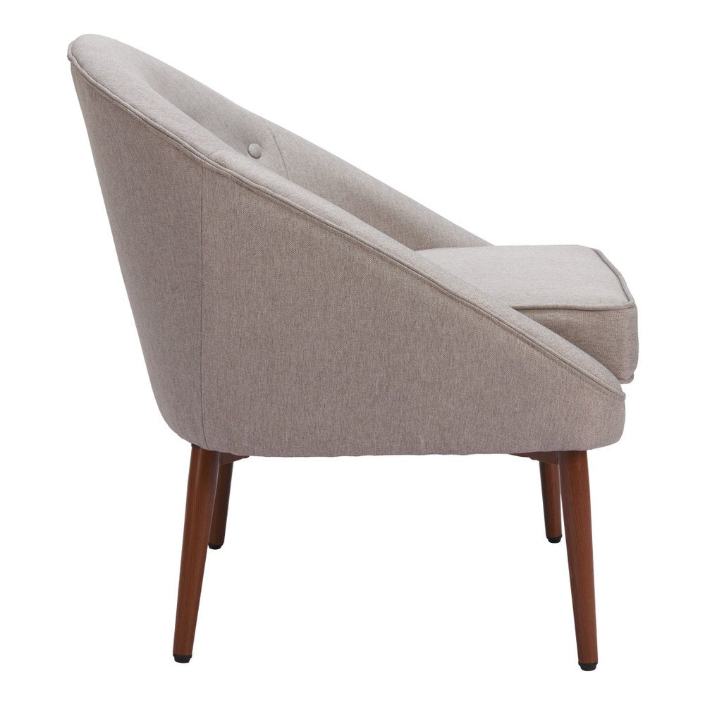 28" Gray And Brown Fabric And Upholstered Tufted Barrel Chair HomeRoots