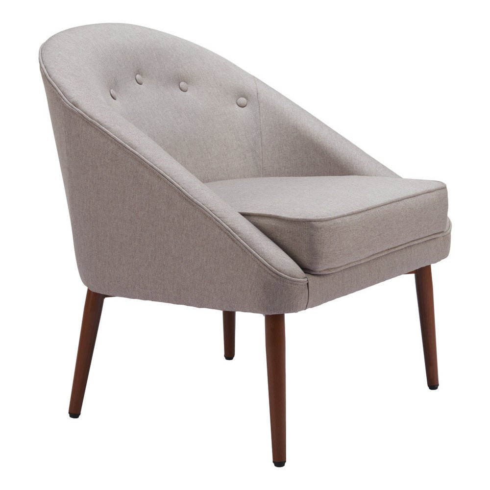 28" Gray And Brown Fabric And Upholstered Tufted Barrel Chair HomeRoots