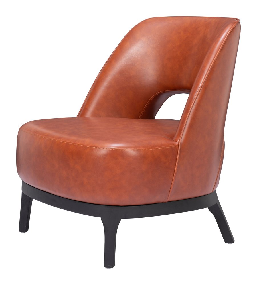 26" Brown And Black Faux Leather And Faux Leather Lounge Chair HomeRoots