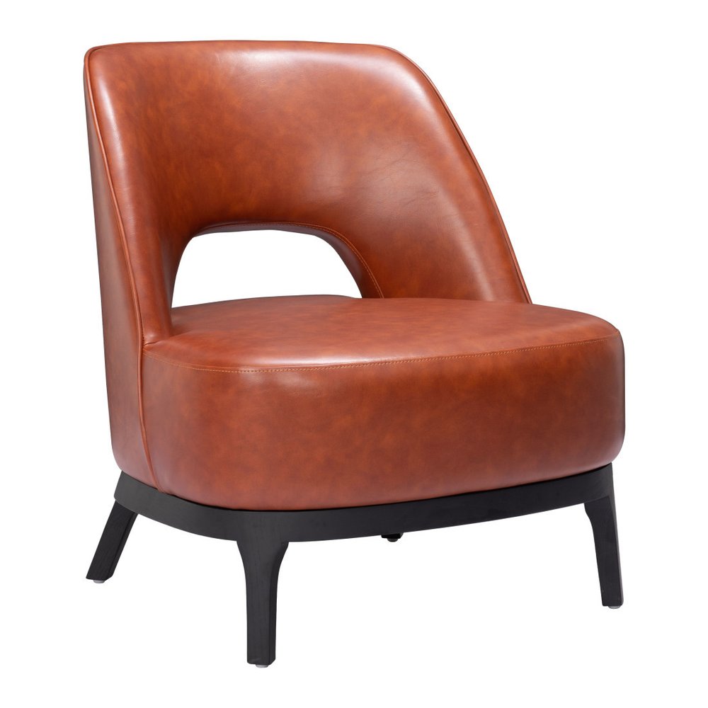 26" Brown And Black Faux Leather And Faux Leather Lounge Chair HomeRoots