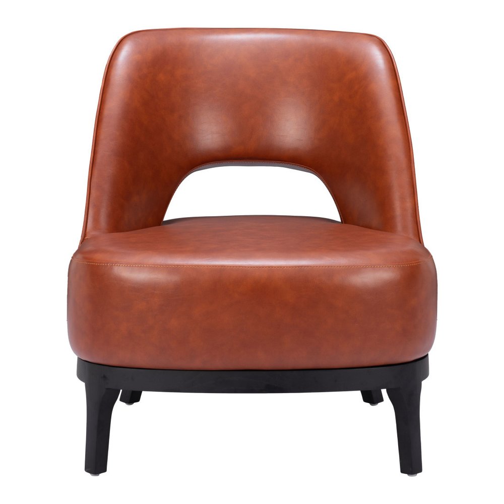 26" Brown And Black Faux Leather And Faux Leather Lounge Chair HomeRoots
