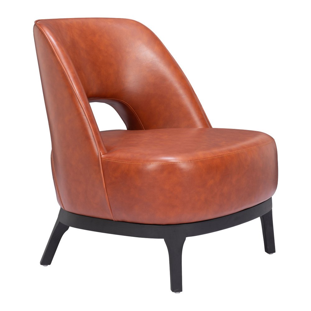 26" Brown And Black Faux Leather And Faux Leather Lounge Chair HomeRoots