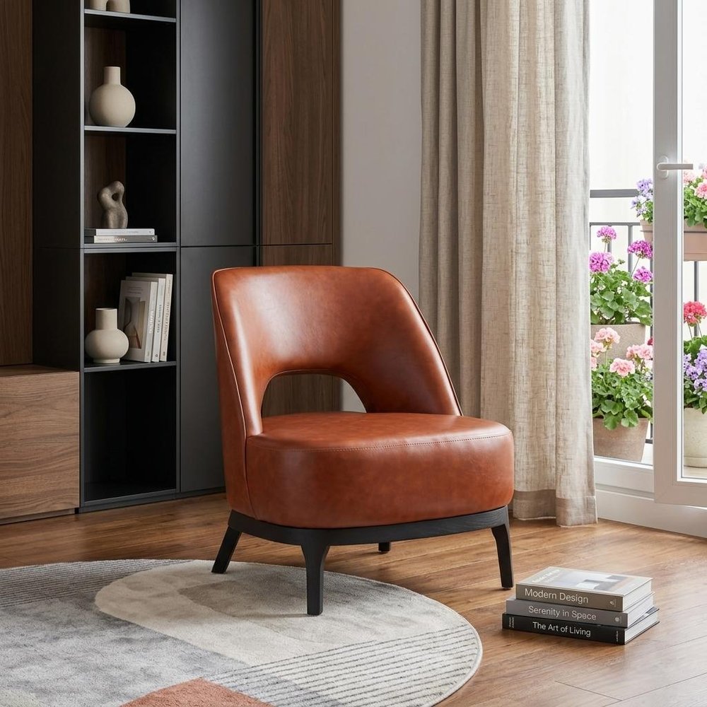26" Brown And Black Faux Leather And Faux Leather Lounge Chair HomeRoots