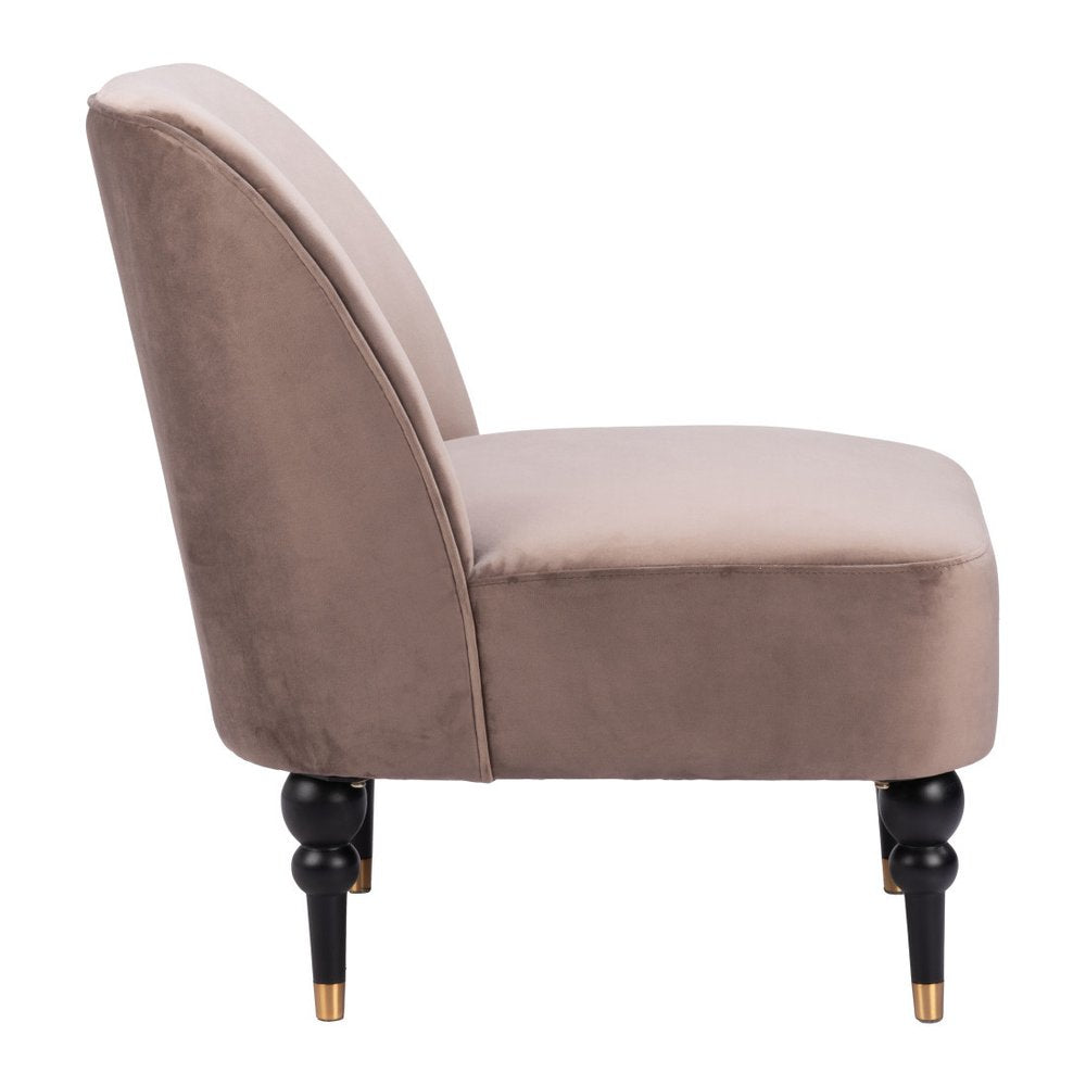 22" Taupe And Black And Gold Velvet And Upholstered Side Chair HomeRoots