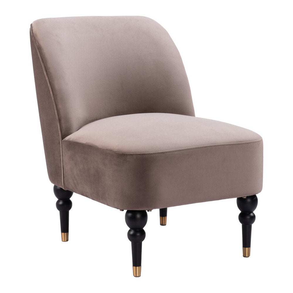 22" Taupe And Black And Gold Velvet And Upholstered Side Chair HomeRoots