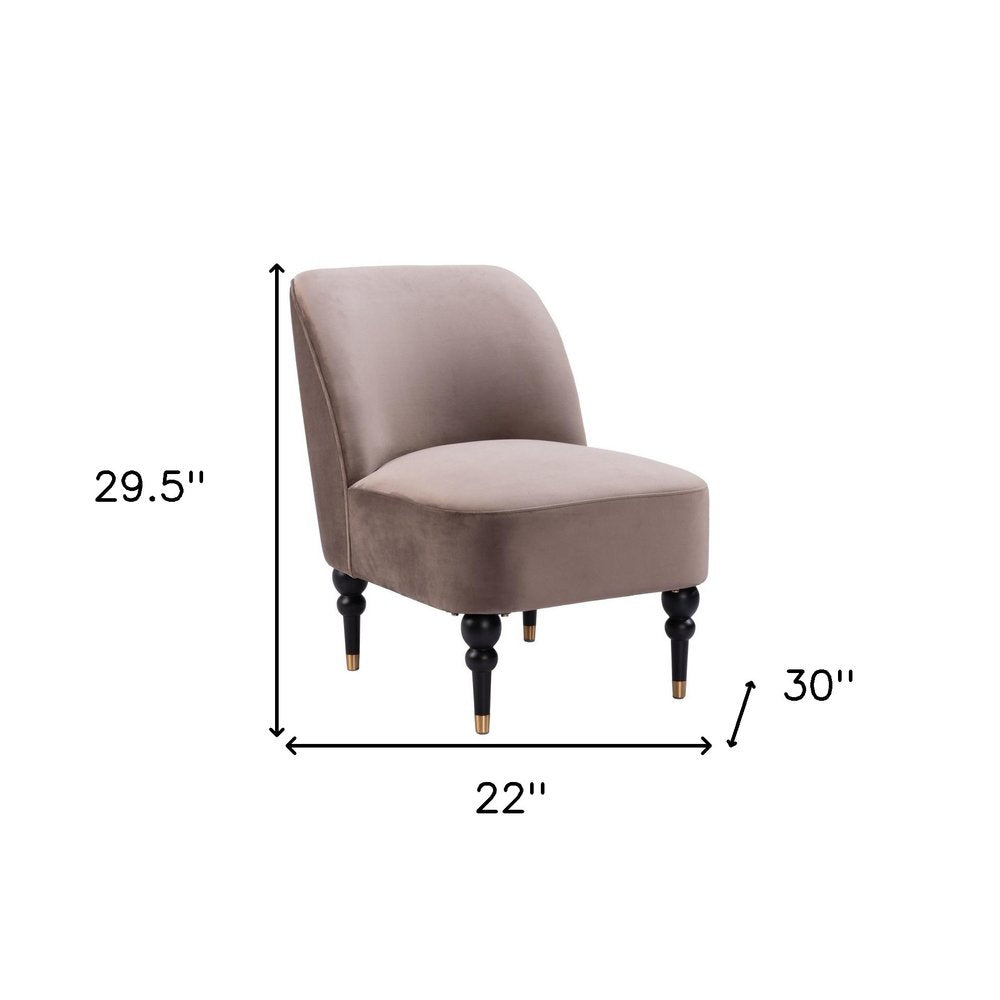 22" Taupe And Black And Gold Velvet And Upholstered Side Chair HomeRoots