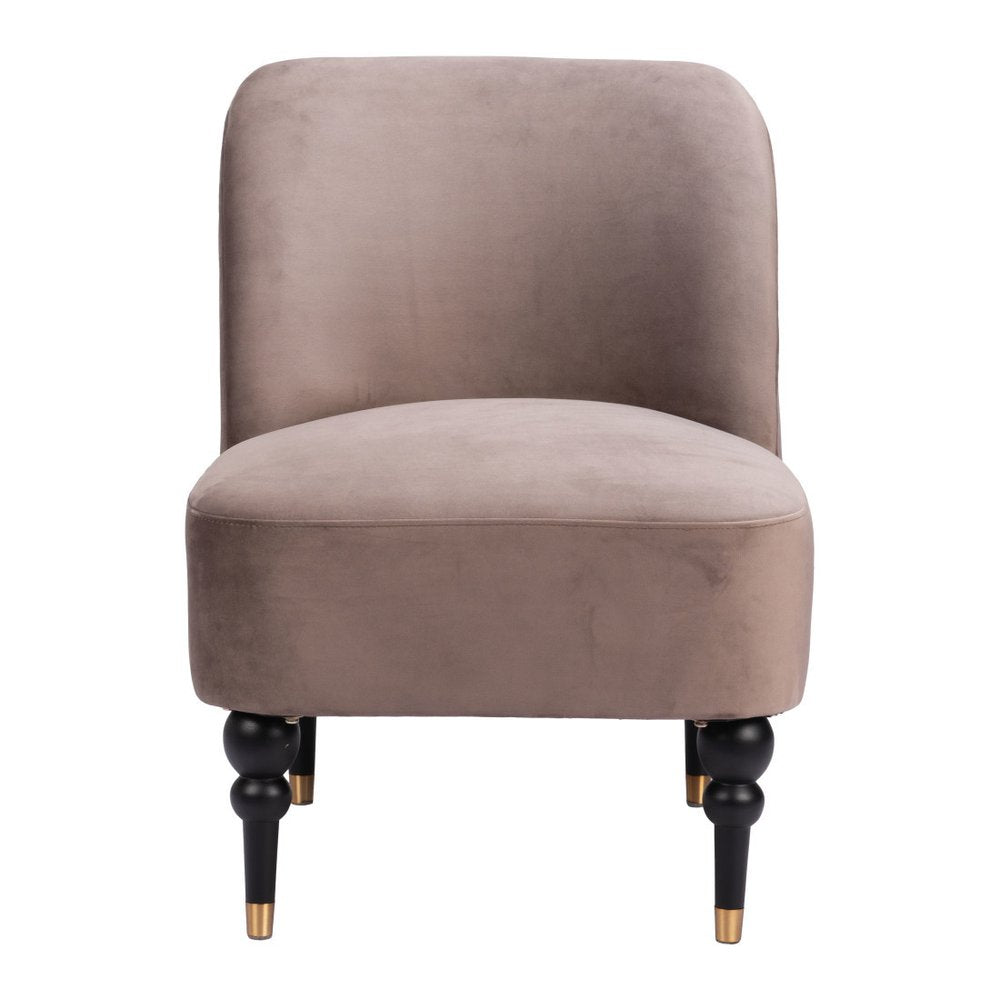 22" Taupe And Black And Gold Velvet And Upholstered Side Chair HomeRoots